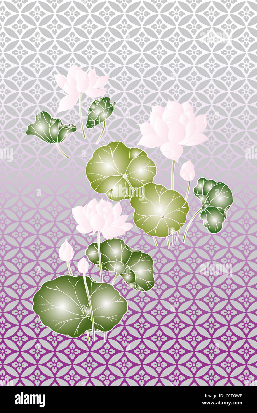 CG de la peinture japonaise, fleur de lotus Banque D'Images