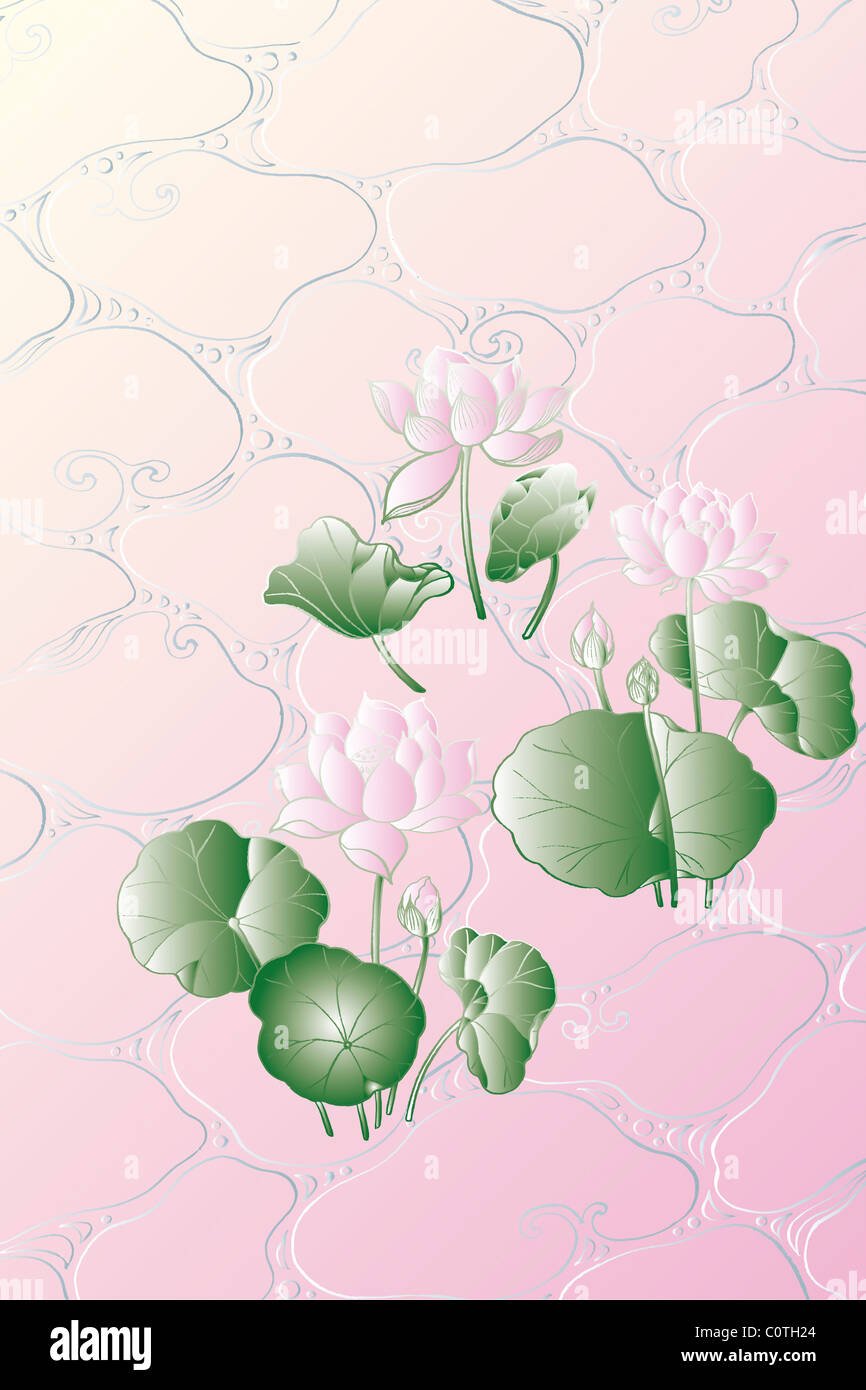 CG de la peinture japonaise, fleur de lotus Banque D'Images