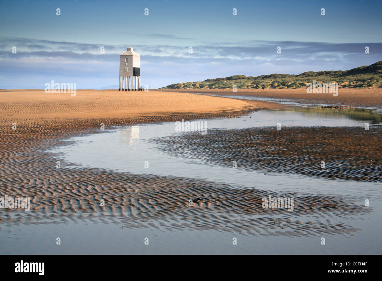 Le phare en bois sur la plage à Burnham on Sea Banque D'Images