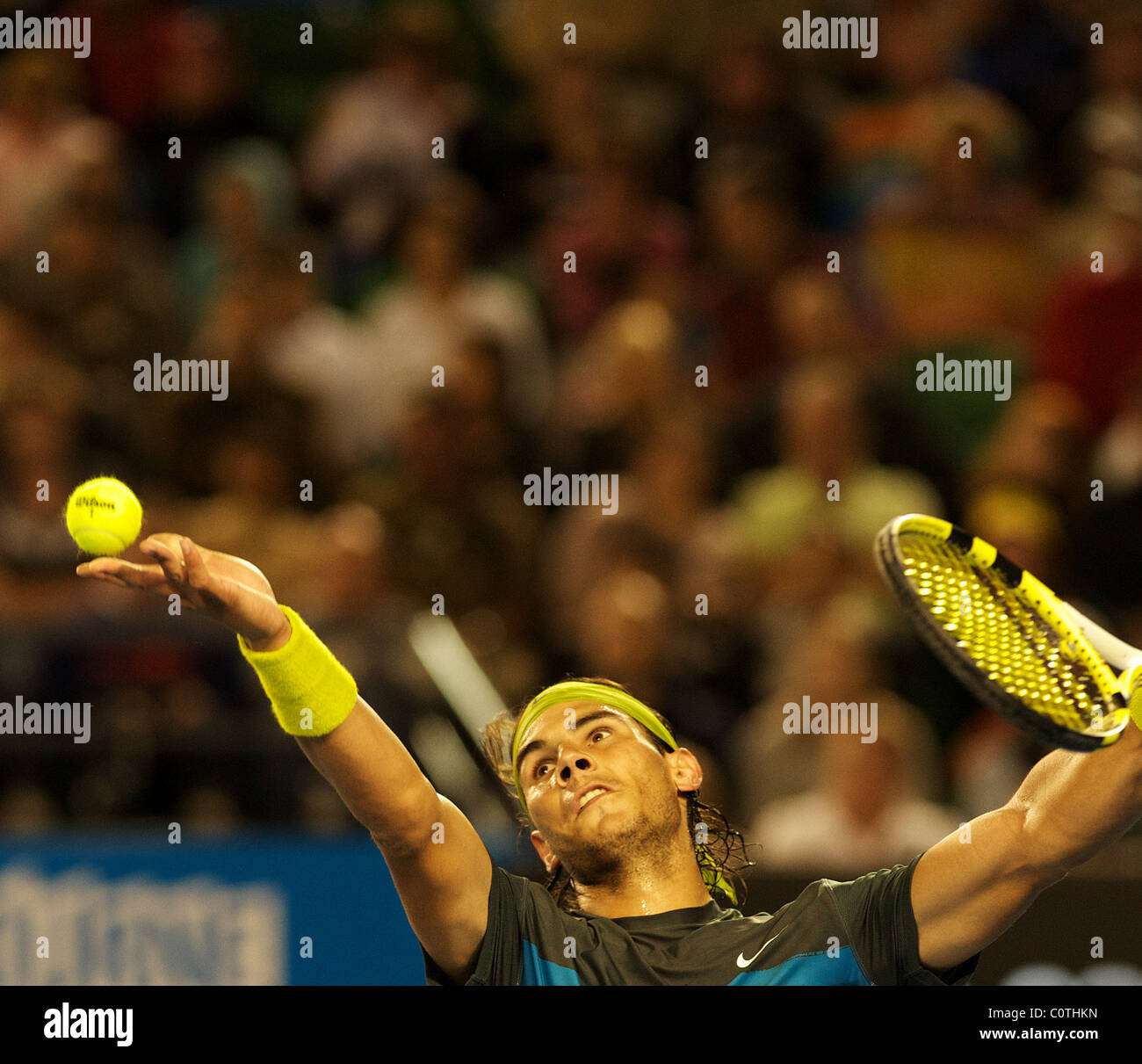 Rafael Nadal de l'Espagne en action à l'Open de tennis d'Australie, Melbourne, Australie Banque D'Images