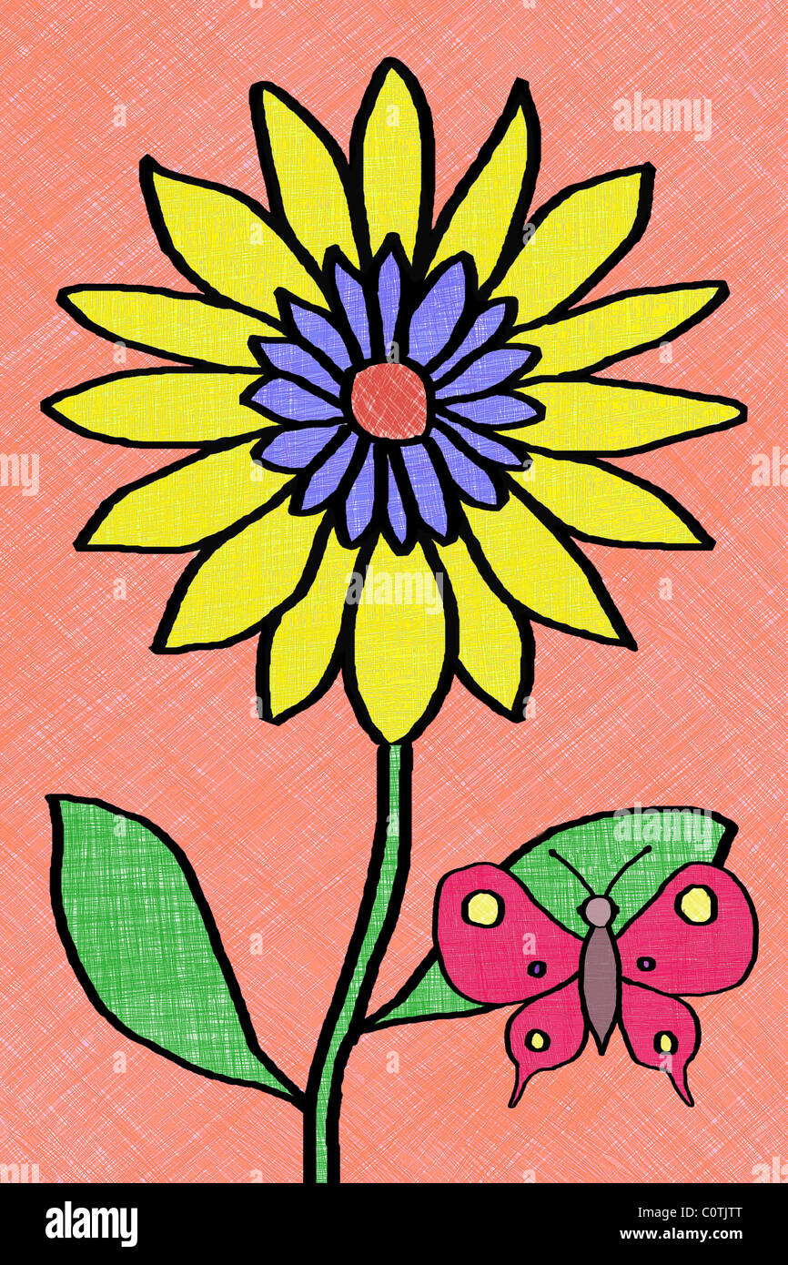 Dessin De Bebe Daisy Fleur Avec Papillon Sur Leaf Photo Stock Alamy