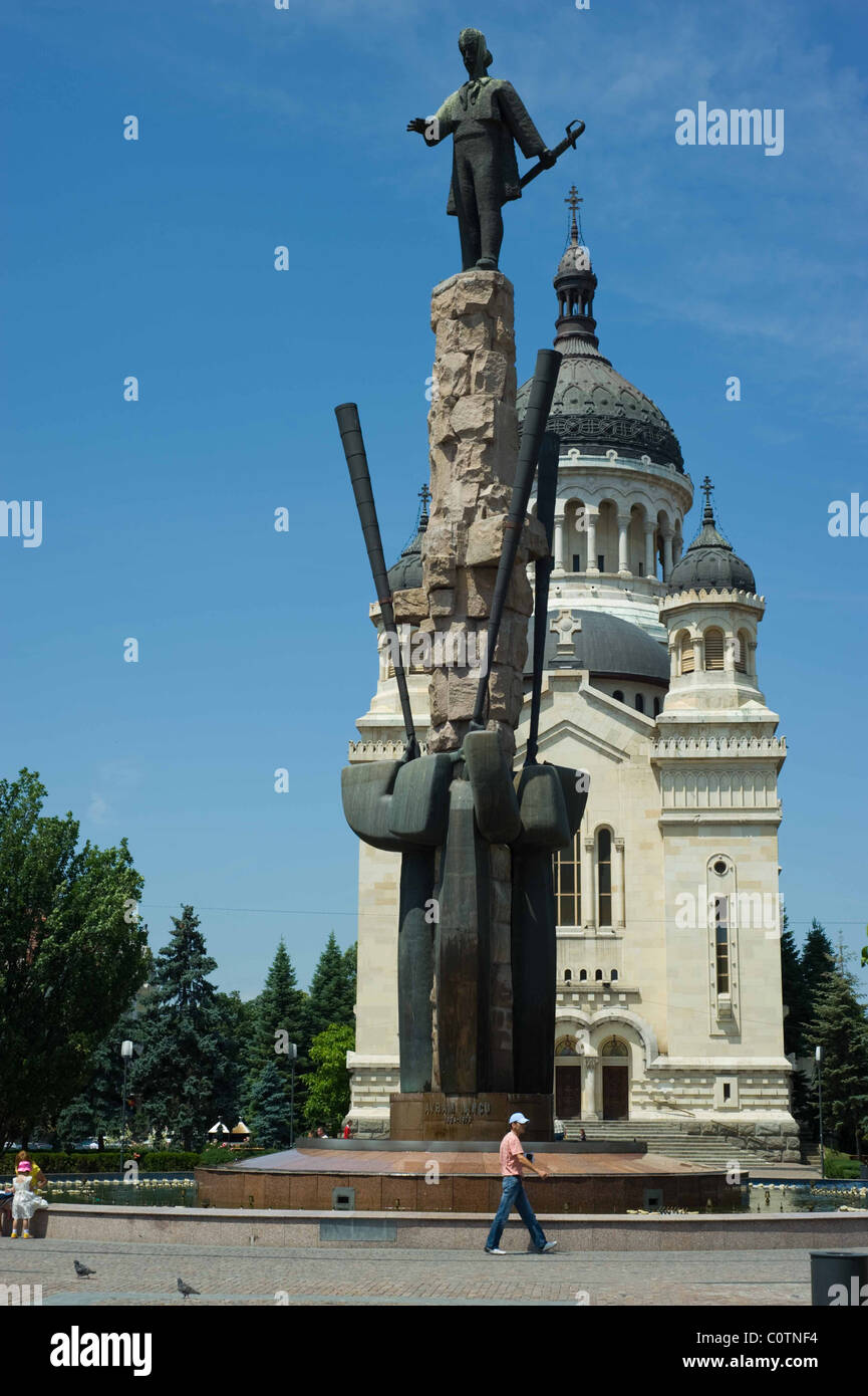 Cluj-Napoca, en Transylvanie, Roumanie. Statue d'Avram Iancu. Banque D'Images