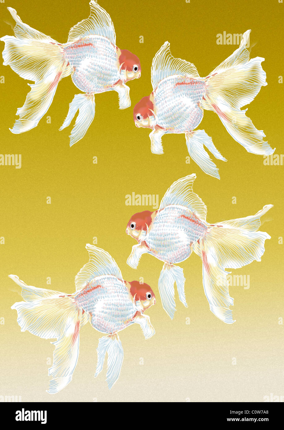 Schéma de peinture japonaise, les poissons rouges Banque D'Images