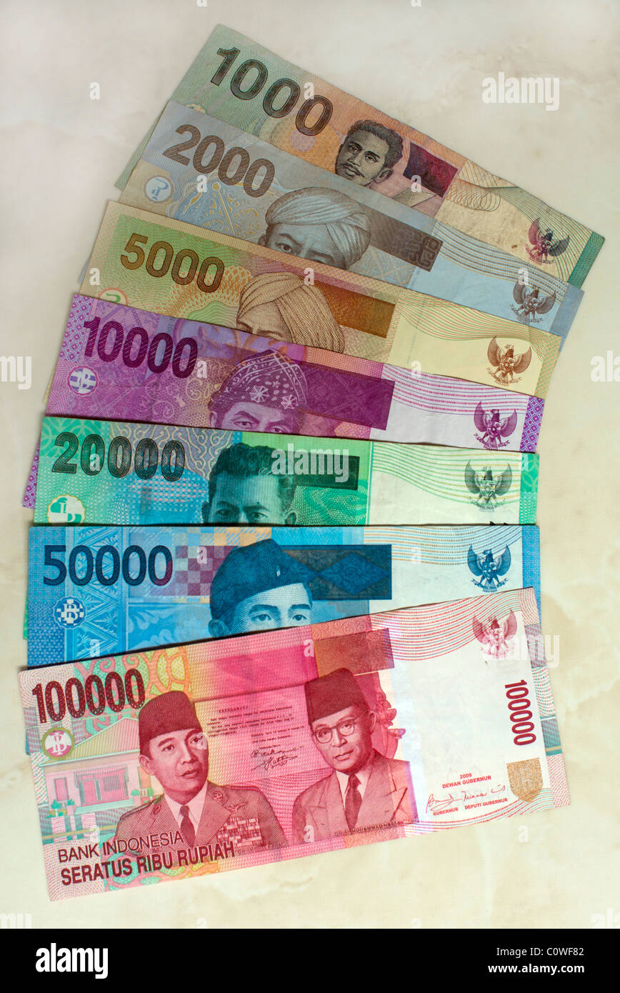 Notes à partir de la monnaie indonésienne de 1000 100 000 rupiah Banque D'Images