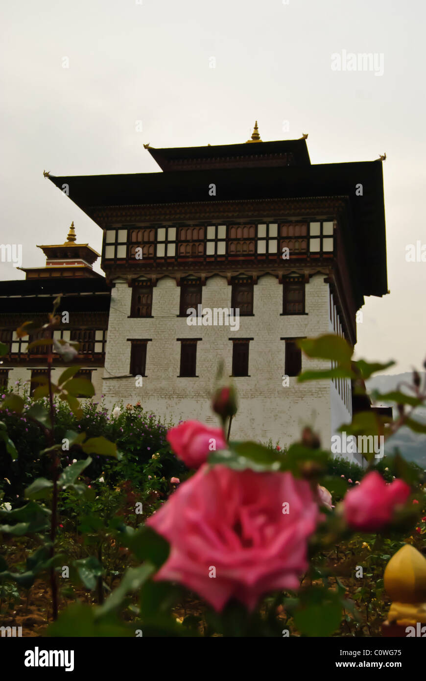 Thimphu Dzong et son jardin, Thimphu, Bhoutan Banque D'Images