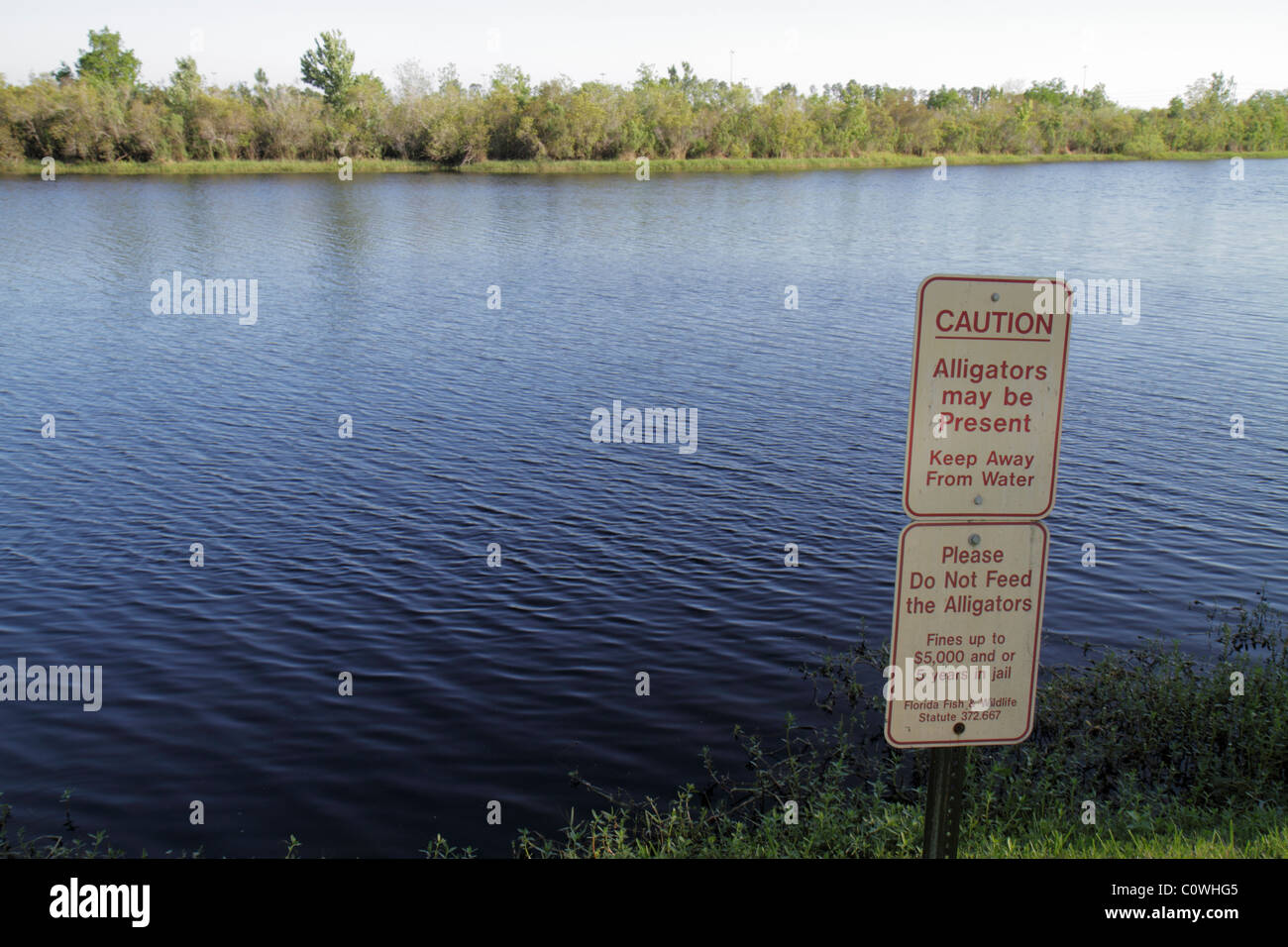 Orlando Florida,signe,logo,ne pas nourrir alligators, les visiteurs voyage voyage touristique touristique repère culture culturelle, groupe de vacances peo Banque D'Images