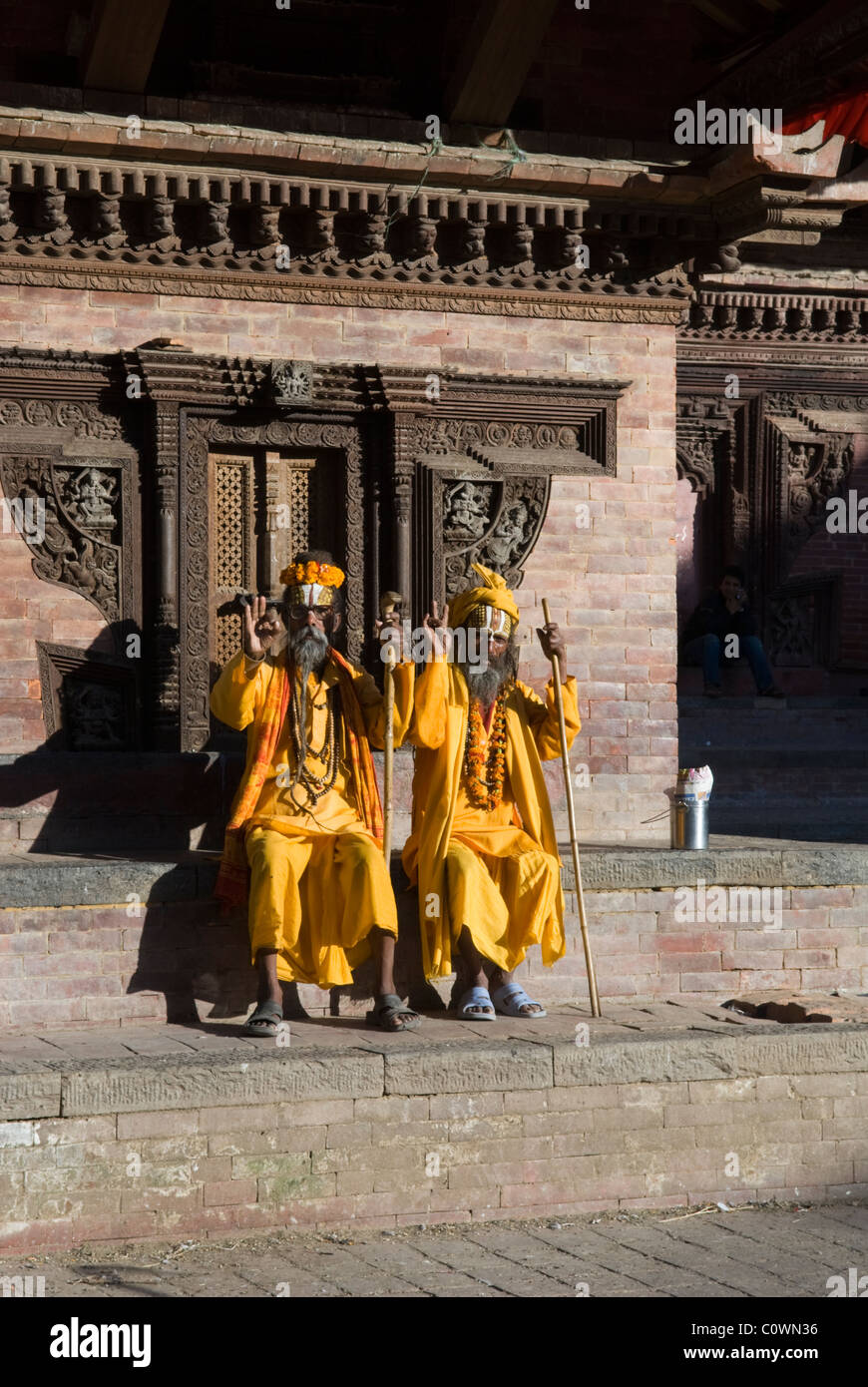 Sadhu saints hommes à Durbar Square, Katmandou, Népal. Banque D'Images