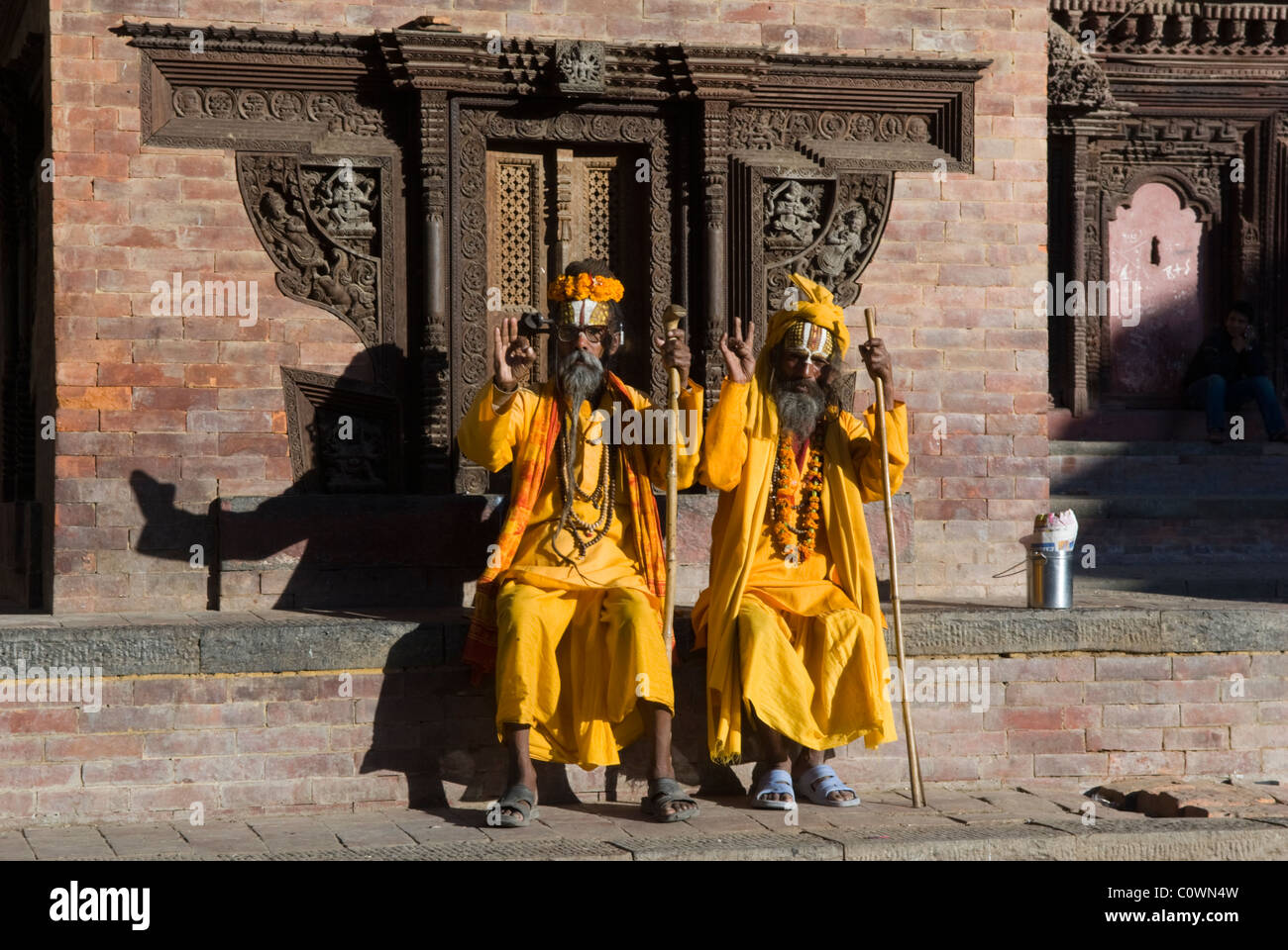 Sadhu saints hommes à Durbar Square, Katmandou, Népal. Banque D'Images