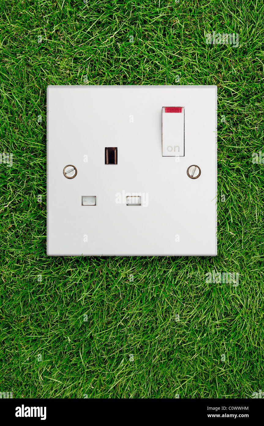 Prise électrique sur l'herbe. Concept d'énergie verte. Banque D'Images