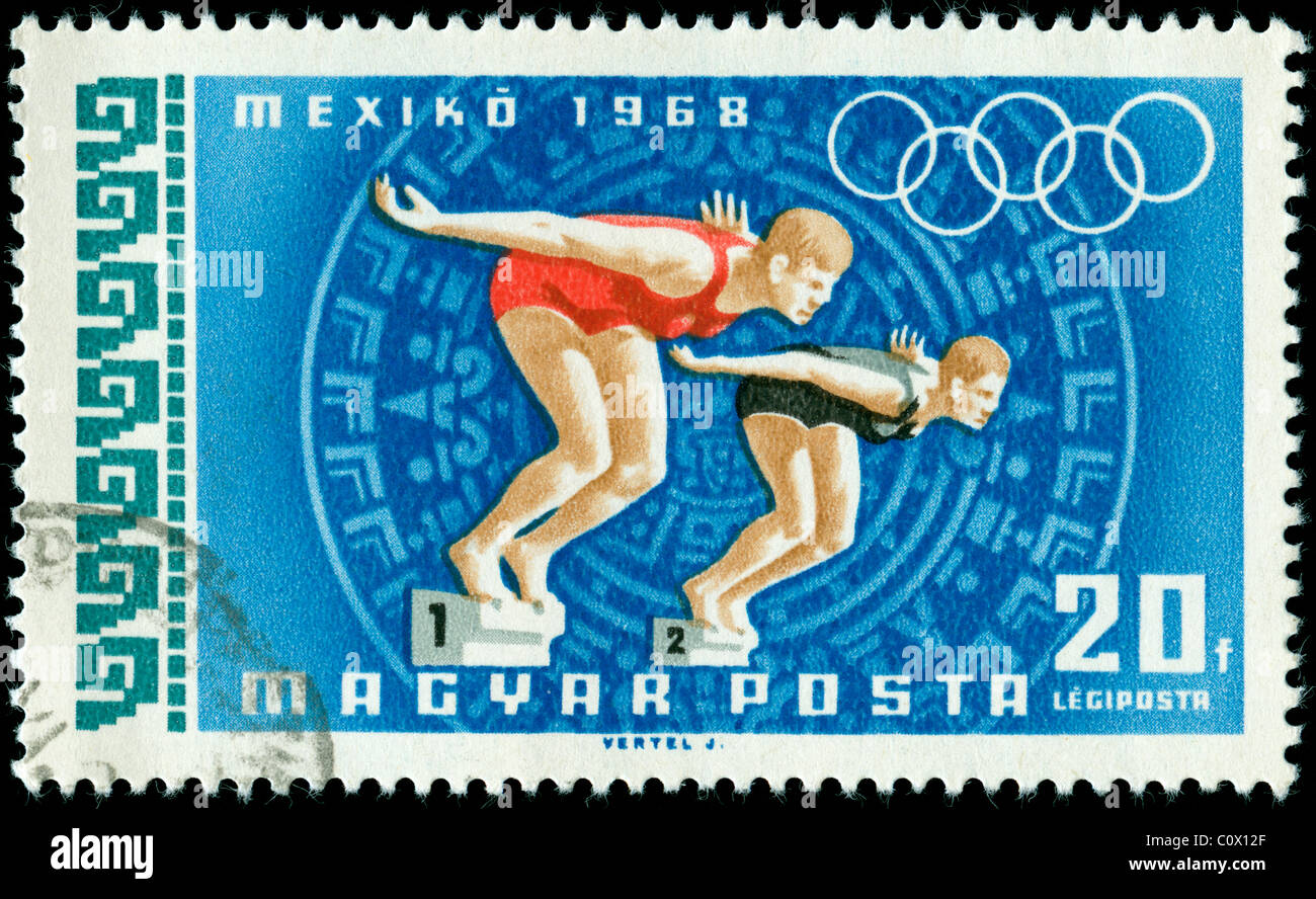 Timbre hongrois commémorant les Jeux Olympiques de Mexico 1968 Banque D'Images