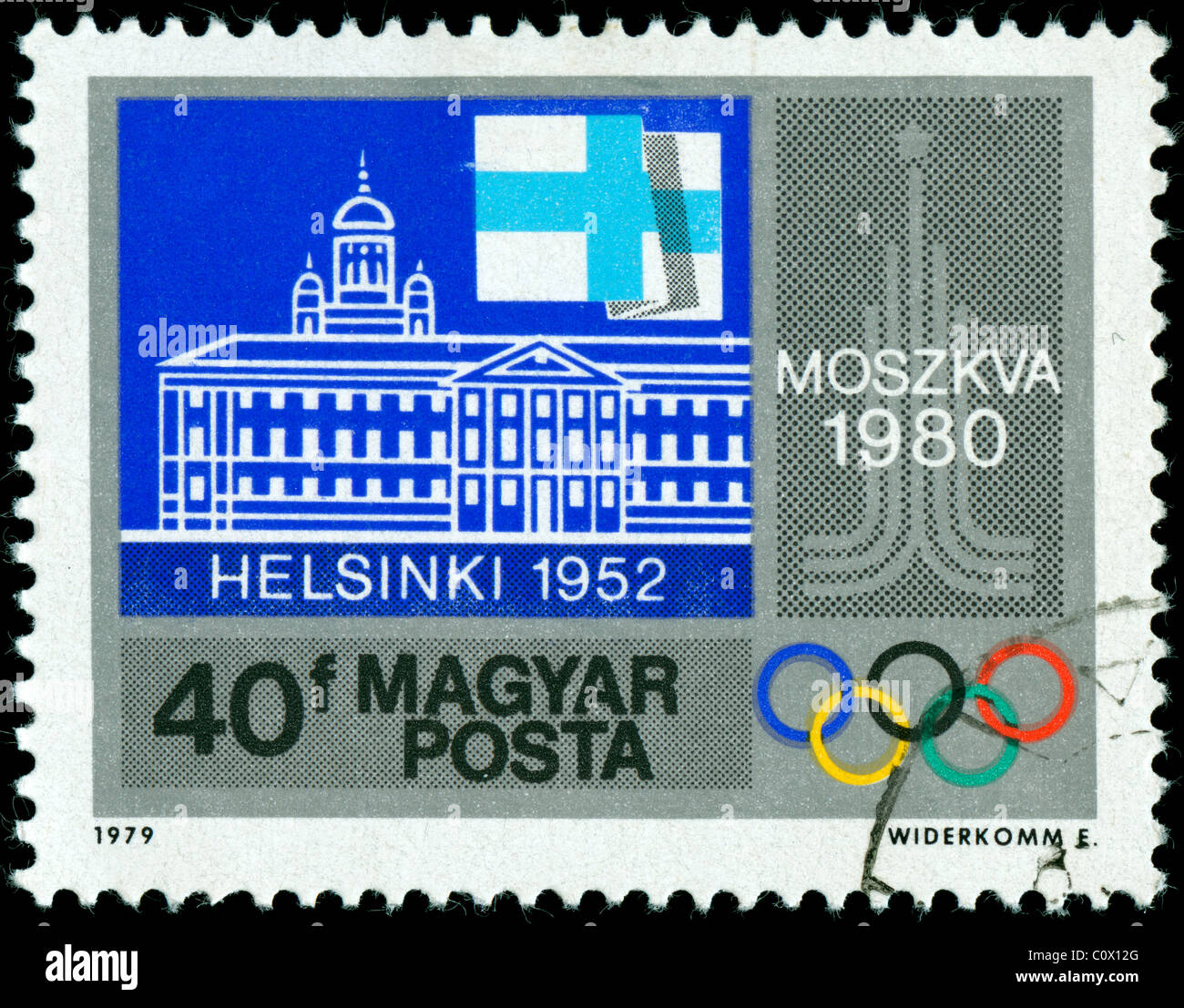 Timbre hongrois de 1979 commémorant les Jeux Olympiques à Helsinki et à Moscou Banque D'Images