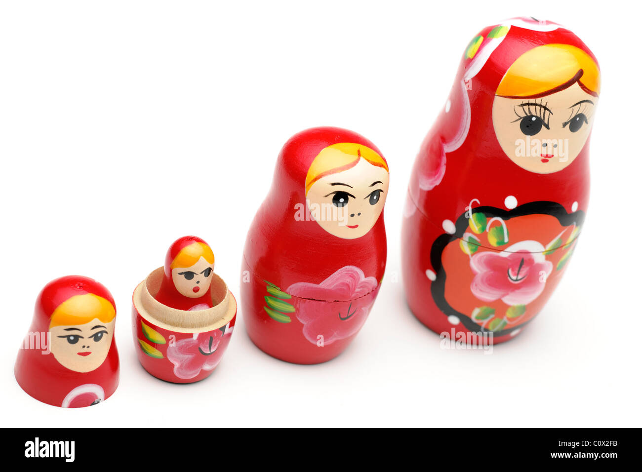 Ensemble de quatre poupées russes rouge Banque D'Images