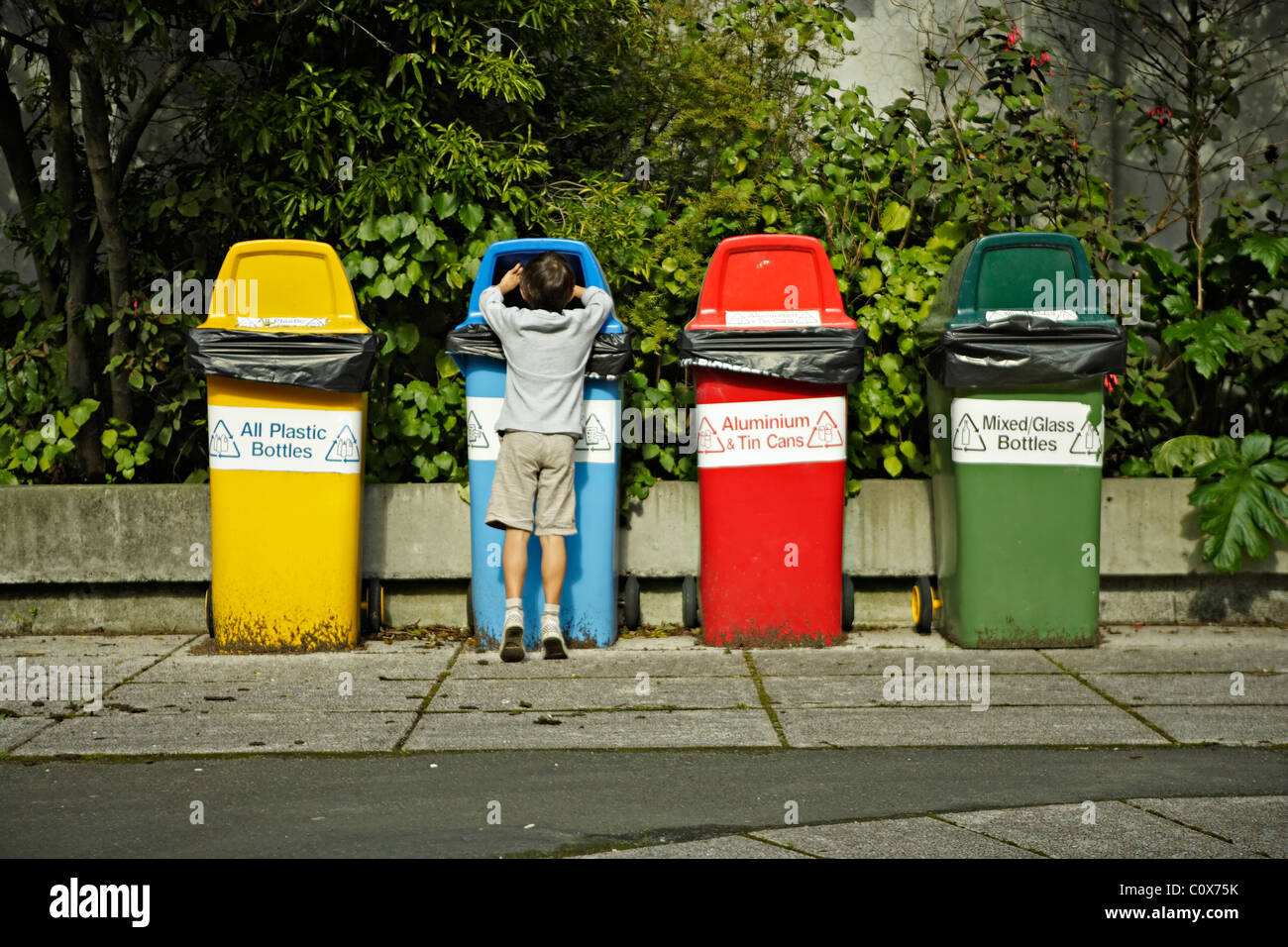 Les bacs de recyclage, en Nouvelle-Zélande. Banque D'Images