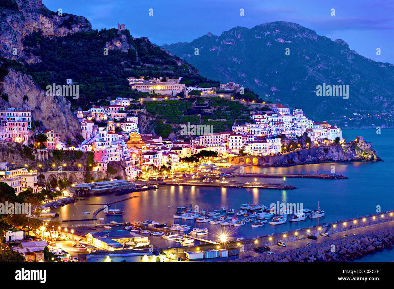La côte Amalfi, Italie.nuit, Banque D'Images