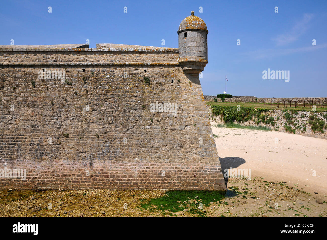 Mur de la citadelle avec guerite de Port Louis dans le morbihan en Bretagne dans le nord-ouest de la France Banque D'Images