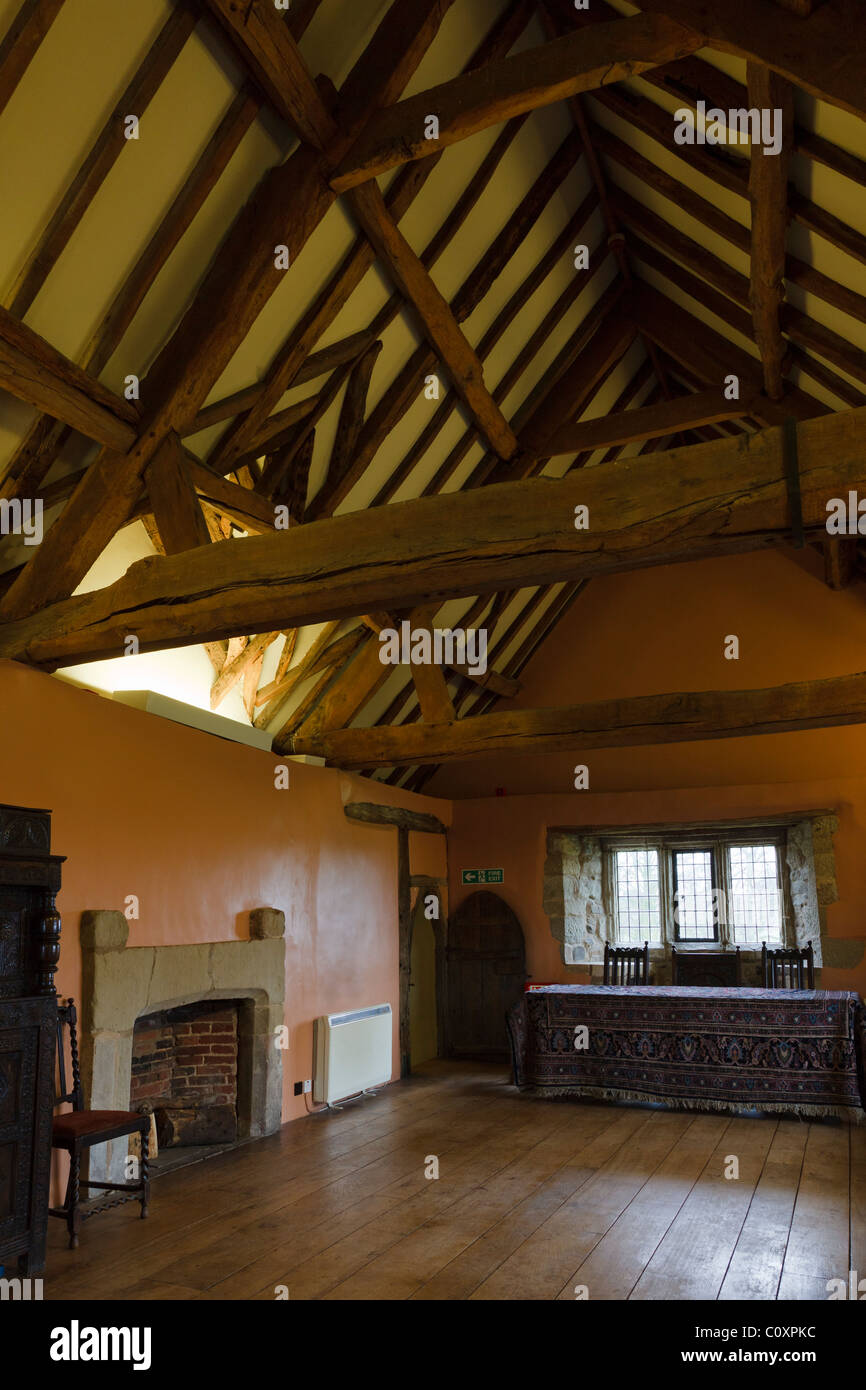 Le Grand Hall, le Donington Heath Manor House, le Donington Heath, Leicestershire, Angleterre Banque D'Images