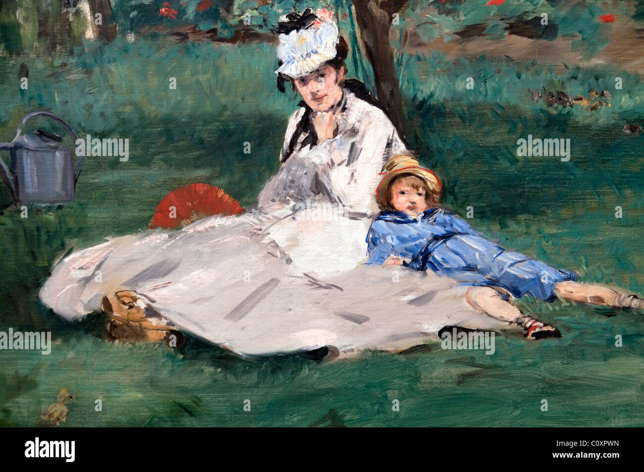 Détail : La famille Monet dans leur jardin à Argenteuil, 1874, par Édouard Manet, Banque D'Images