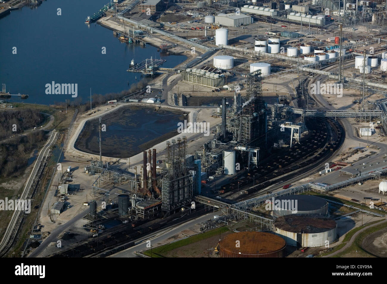 Vue aérienne au-dessus du complexe pétrochimique, Port de Houston au Texas Banque D'Images