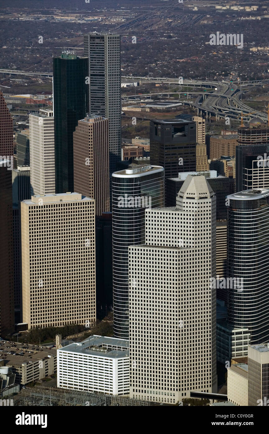 Vue aérienne au-dessus des tours de Houston au Texas Banque D'Images