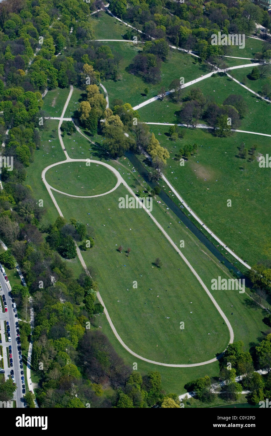 Vue aérienne au-dessus de parc Englischer Garten Munich Allemagne Banque D'Images