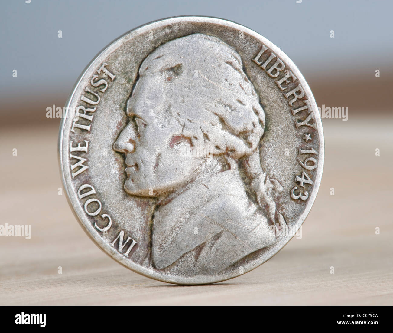 La guerre des États-Unis 1943 nickel. Ainsi appelé parce que pendant la PREMIÈRE GUERRE MONDIALE, le nickel a été très en demande et nickels sont faites avec une teneur en argent Banque D'Images