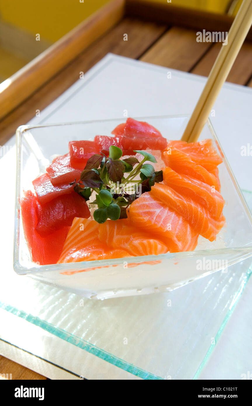 Sashimi et trèfle dans l'hôtel de luxe à Londres spa Banque D'Images