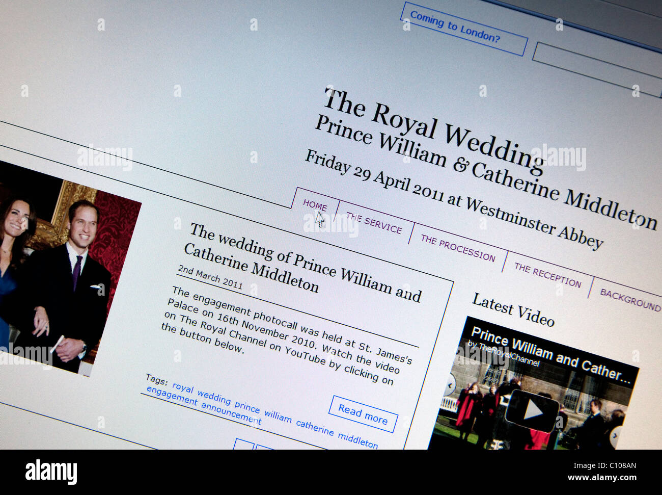 Site web officiel de mariage ou le prince William et Kate Middleton Banque D'Images