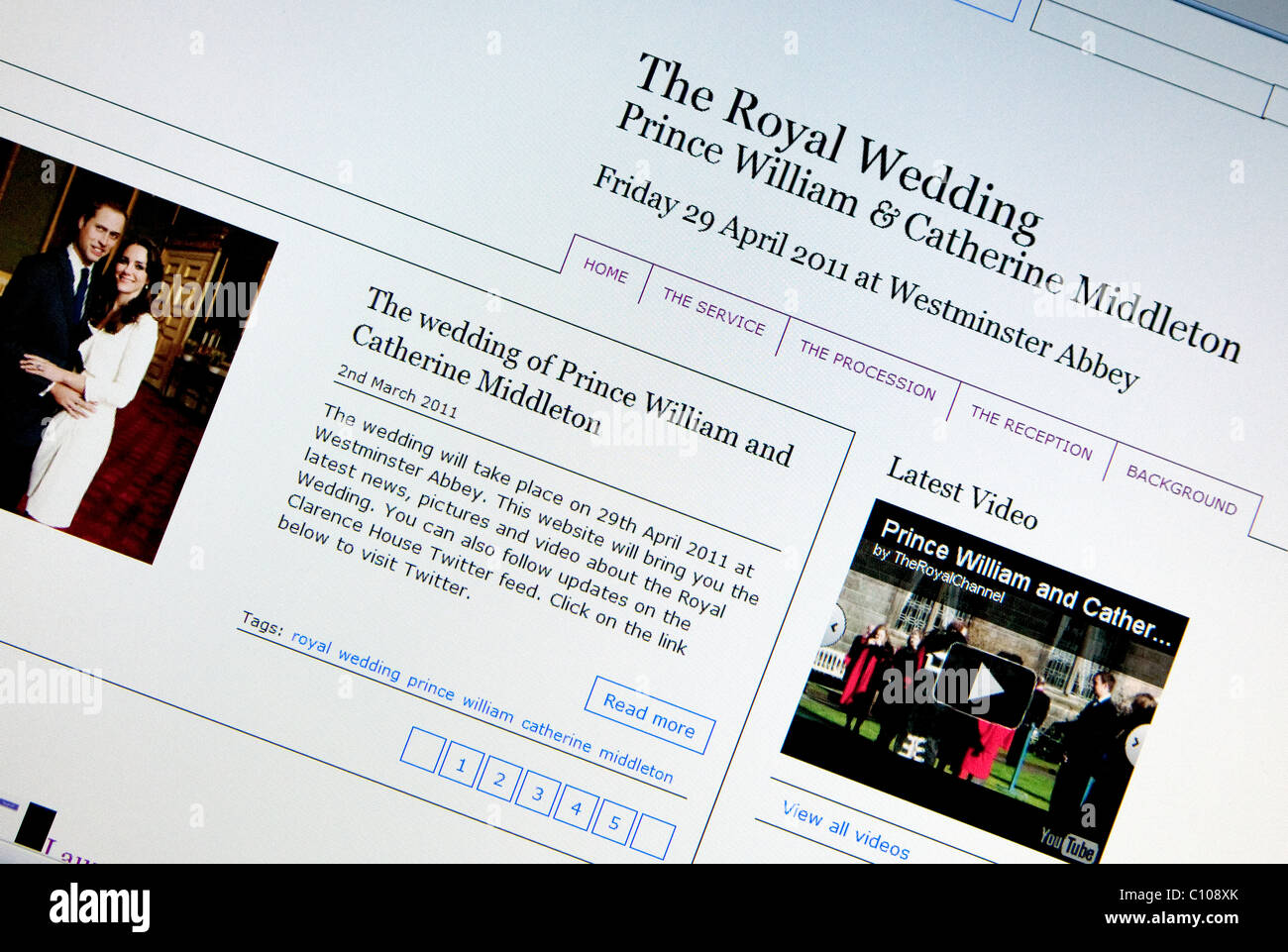 Site web officiel de mariage ou le prince William et Kate Middleton Banque D'Images