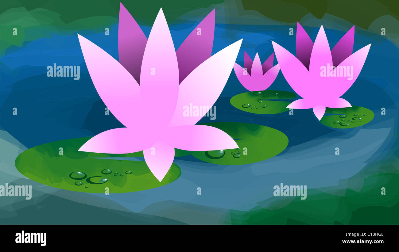 Peinture numérique dans un étang de lotus Banque D'Images