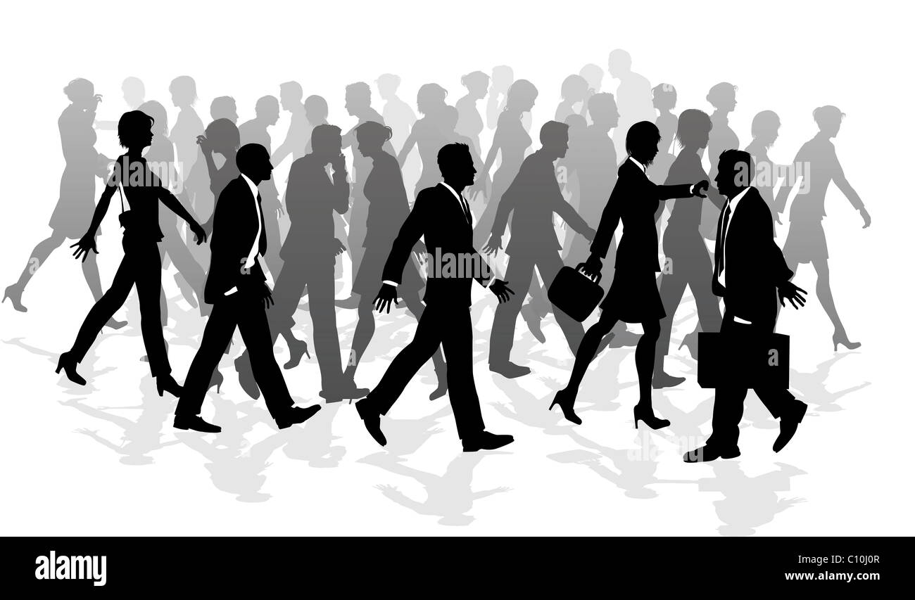 Foule de gens d'affaires marche dans une course entre les réunions. Banque D'Images