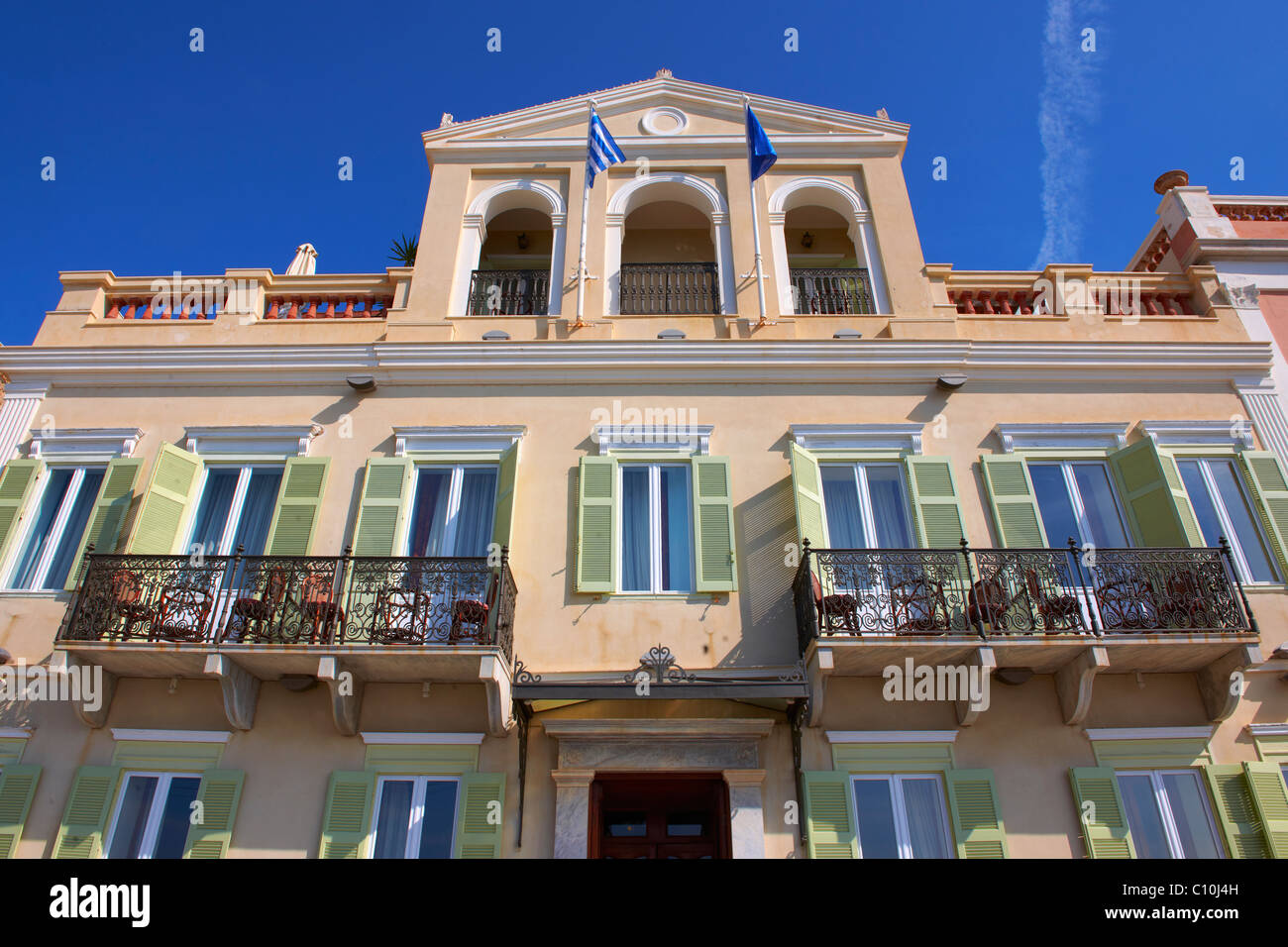 Les bâtiments néo-classique de l'Hôtel Villa Selena, Ermoupolis Syros, Grèce, Îles Cyclades Banque D'Images