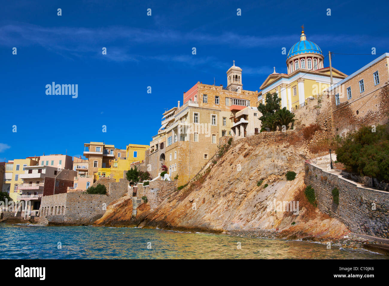 Néo-classique de l'Eglise grecque orthodoxe de Saint Nicolas, Ermoupolis Syros, Grèce, Îles Cyclades Banque D'Images