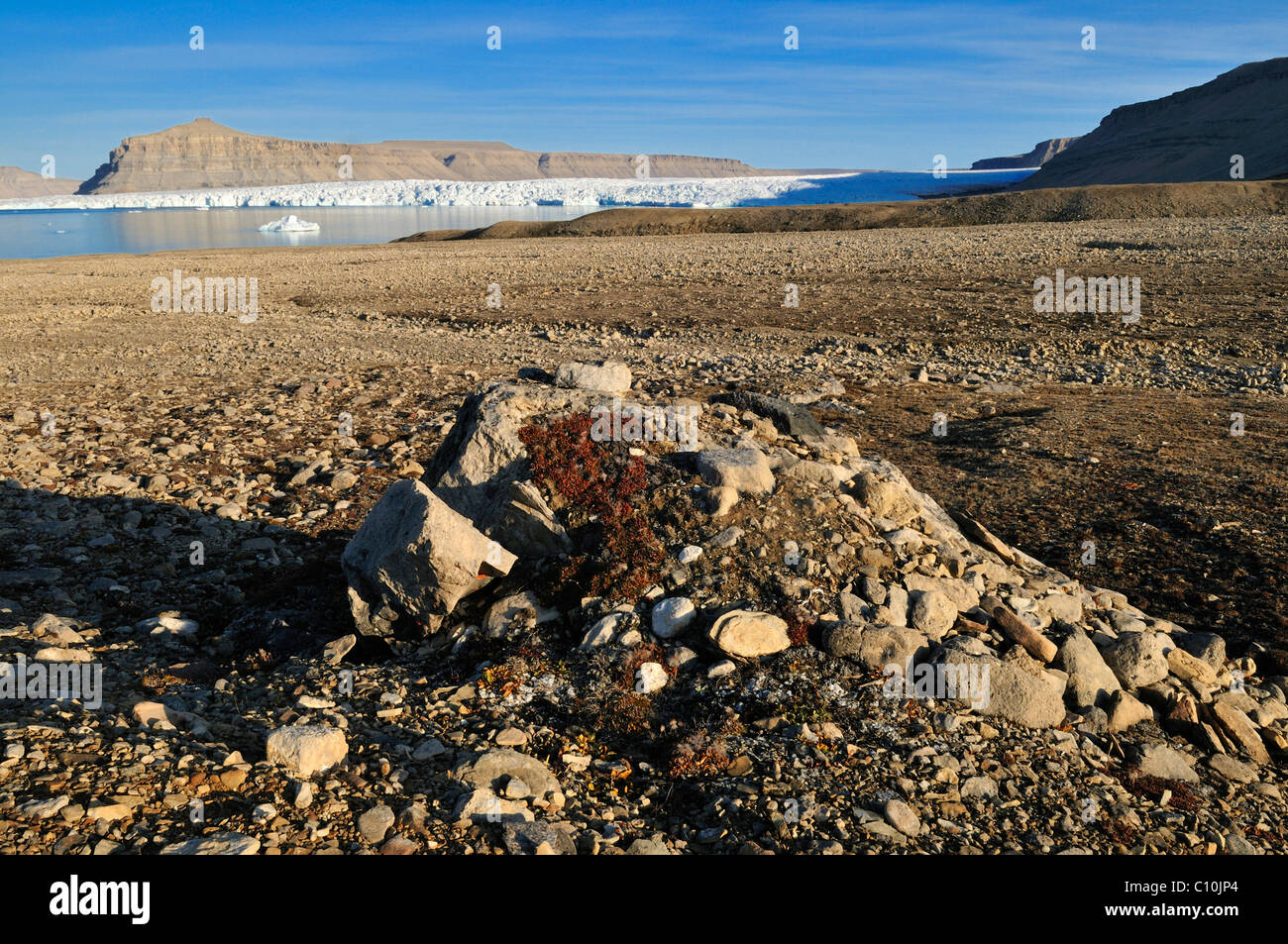 La toundra arctique et glacier à Crocker Bay, île Devon, Passage du Nord-Ouest, Nunavut, Canada, Arctic Banque D'Images