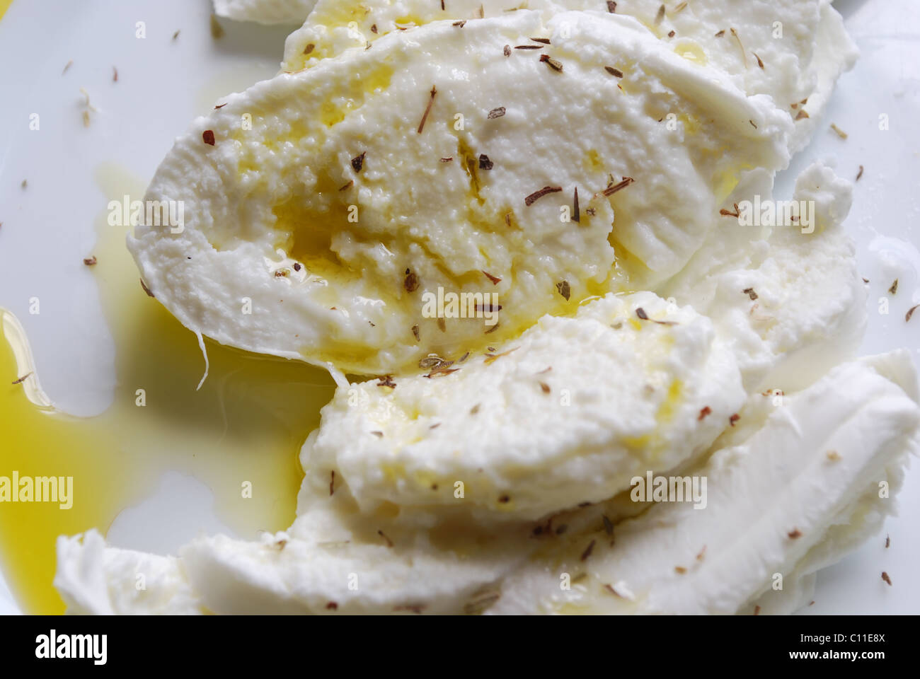 Fromage Mozzarella et huile d'olive Banque D'Images