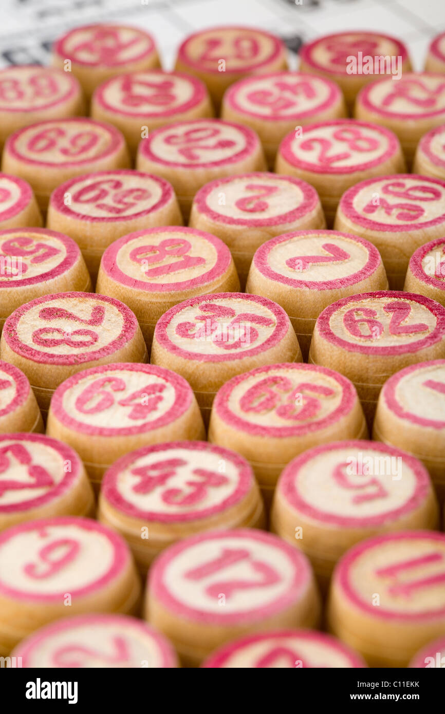 Dans un jeu de barillets pour lotto, correspond au jeu Bingo Banque D'Images