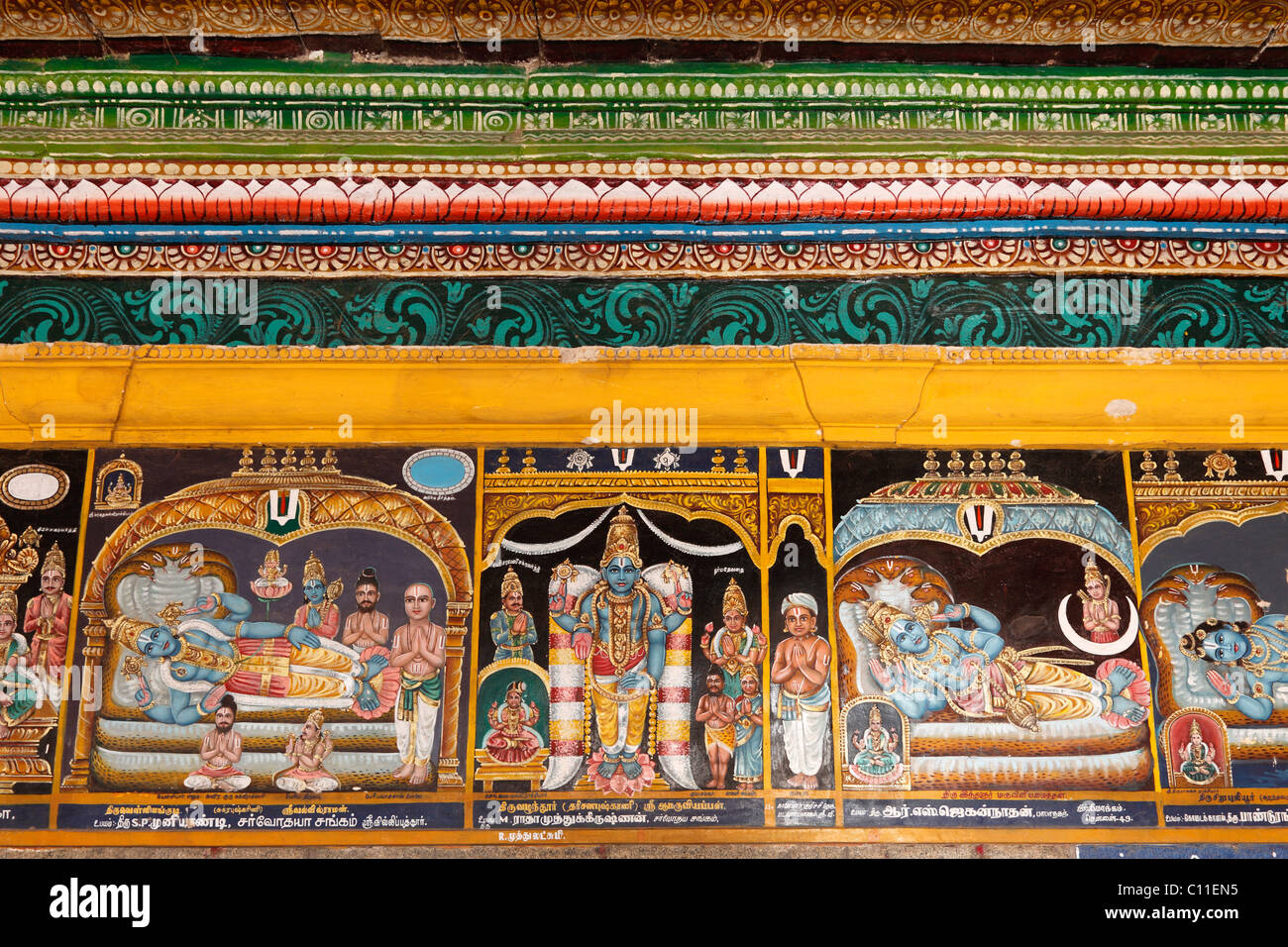 L'art mural dans le temple, Srivilliputtur Srivilliputhur Andal, Tamil Nadu, Tamilnadu, Inde du Sud, Inde, Asie Banque D'Images