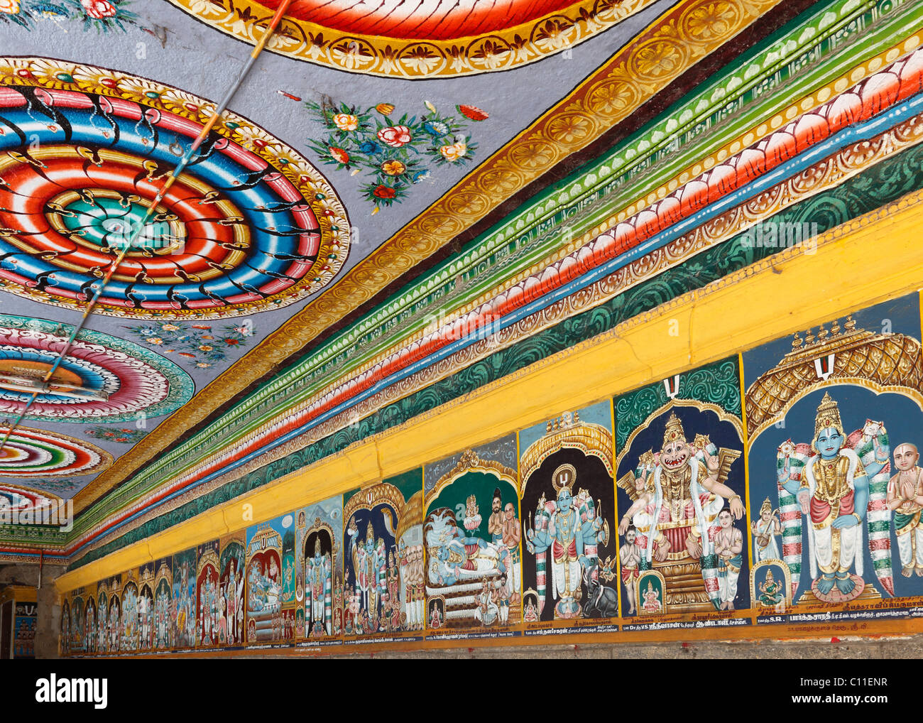 L'art mural dans le temple, Srivilliputtur Srivilliputhur Andal, Tamil Nadu, Tamilnadu, Inde du Sud, Inde, Asie Banque D'Images