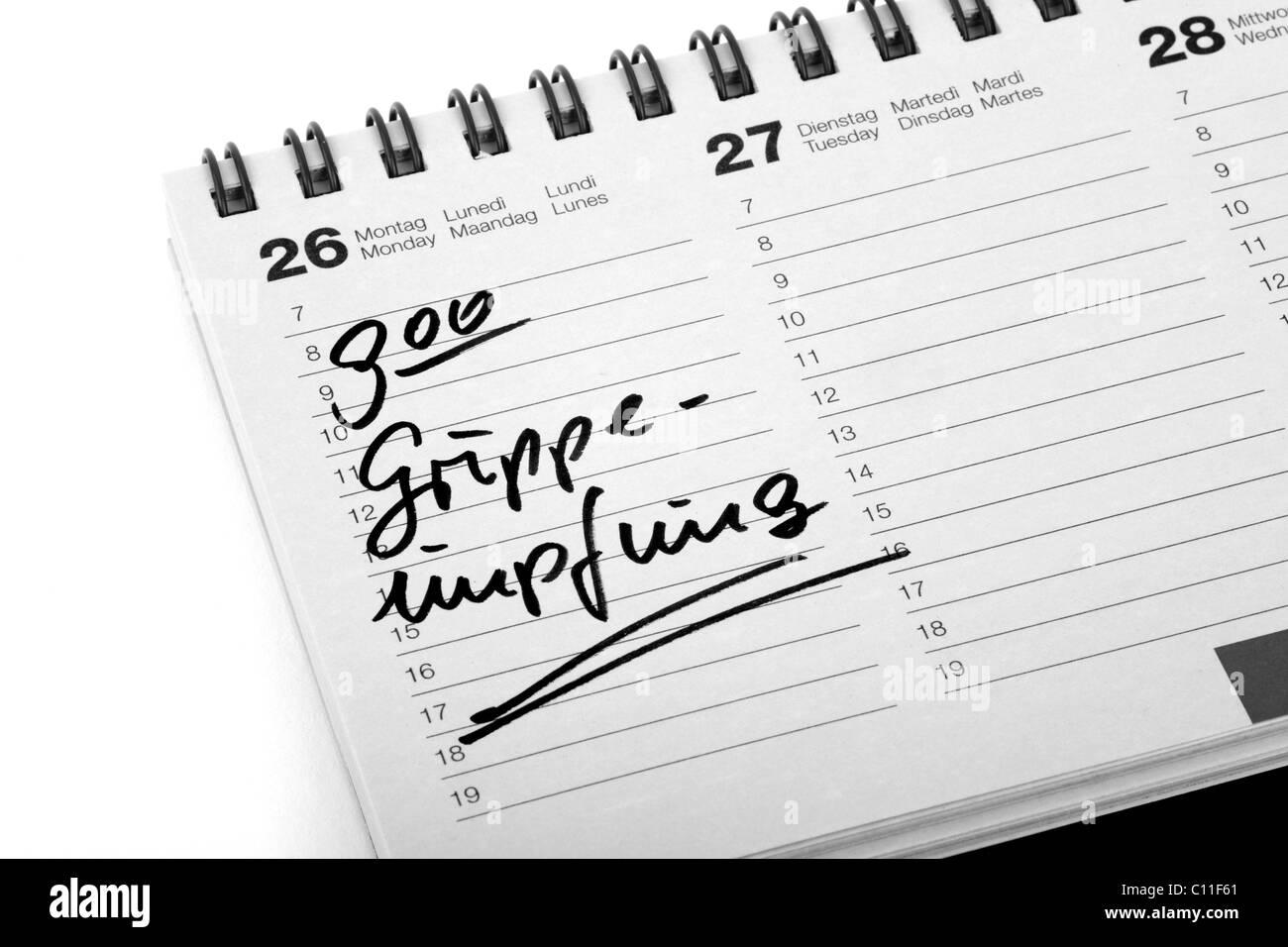 'Entrée' Grippeimpfung, grippe, dans un journal Banque D'Images