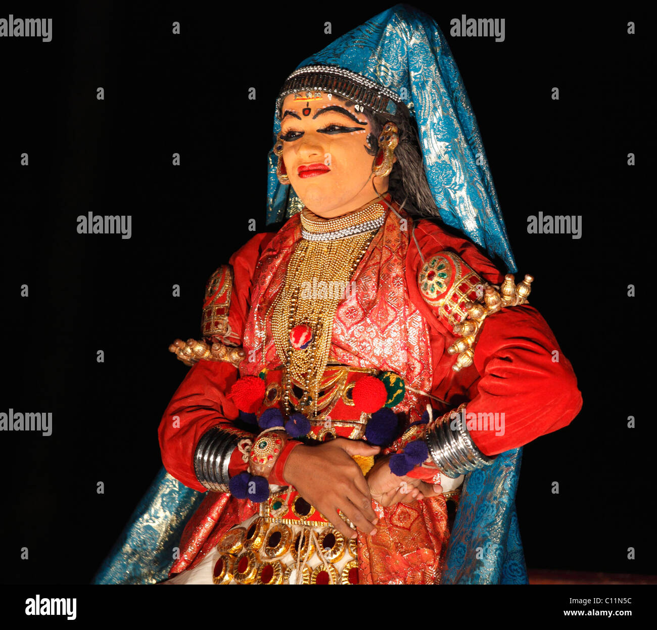 La danse Kathakali, personnage Minukku, Kerala, Inde du sud, l'Asie Banque D'Images