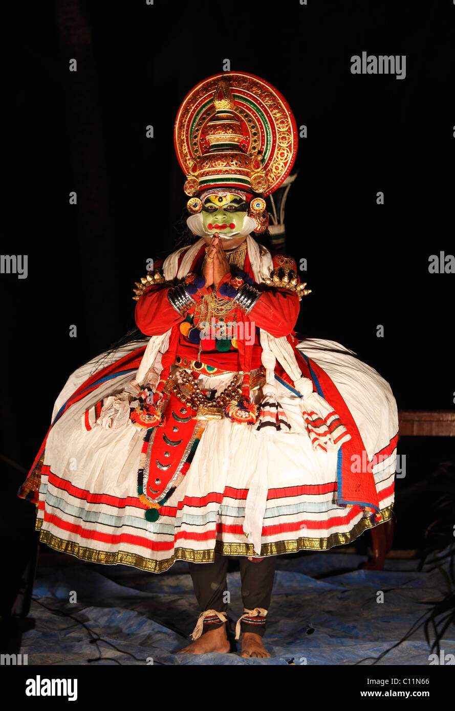 La danse Kathakali, Pachcha Pacha ou caractère, Kerala, Inde du sud, l'Asie Banque D'Images