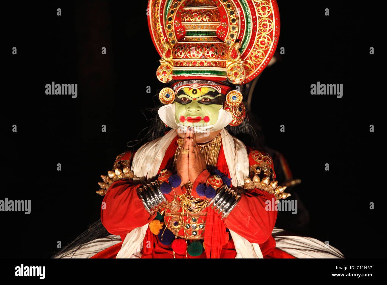 La danse Kathakali, Pachcha Pacha ou caractère, Kerala, Inde du sud, l'Asie Banque D'Images