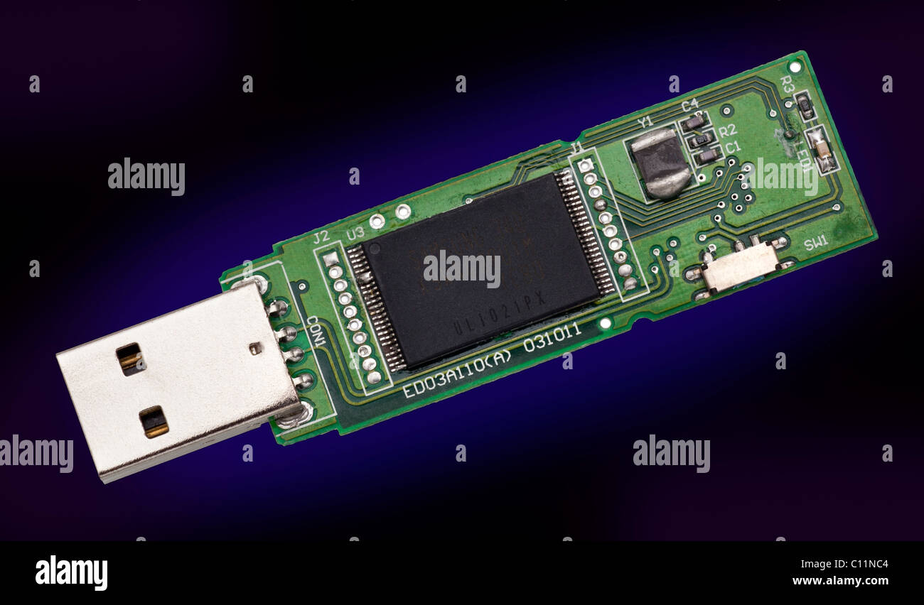 Vue interne d'une clé USB, lecteur flash ou clé usb Banque D'Images