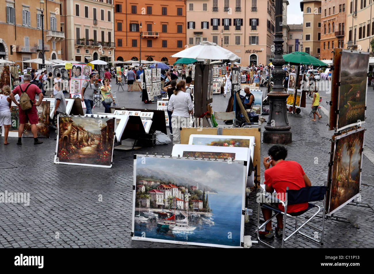 Artistes, peintres, Piazza Navona, Rome, Latium, Italie, Europe Banque D'Images
