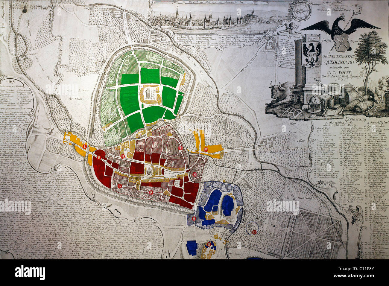Carte historique de Quedlinburg, 18e siècle, château-musée, Harz, Saxe-Anhalt, Allemagne, Europe Banque D'Images