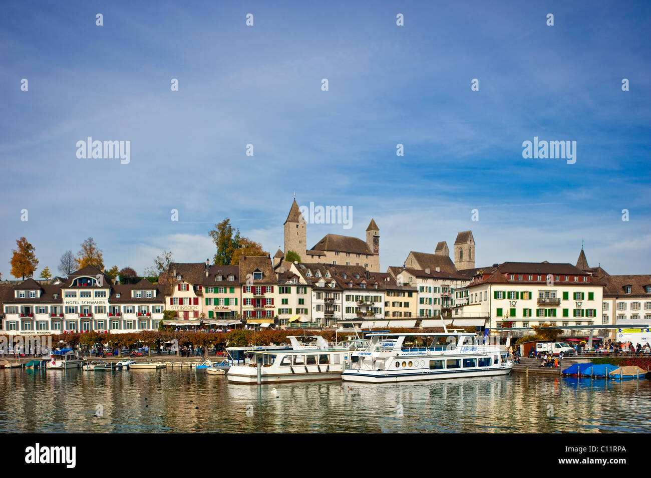 Le lac de Zurich, vieille ville, château, Rapperswil, Sankt Gallen, Suisse, Europe Banque D'Images