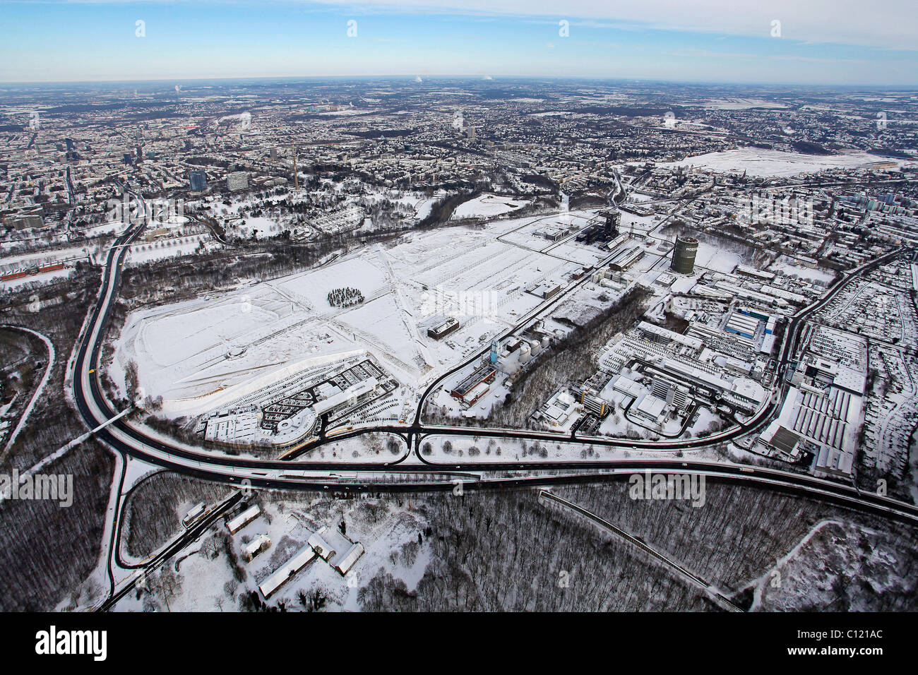 Vue aérienne, friche industrielle, jambe, parc industriel, zone industrielle Phoenix West, Dortmund, région de la Ruhr Banque D'Images