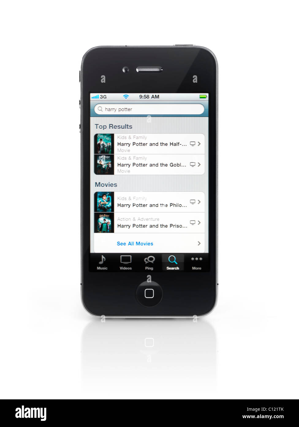 Résultats de la recherche de Harry Potter à l'iTunes Store sur l'écran de smartphone Apple iPhone 4 fond blanc isolé Banque D'Images