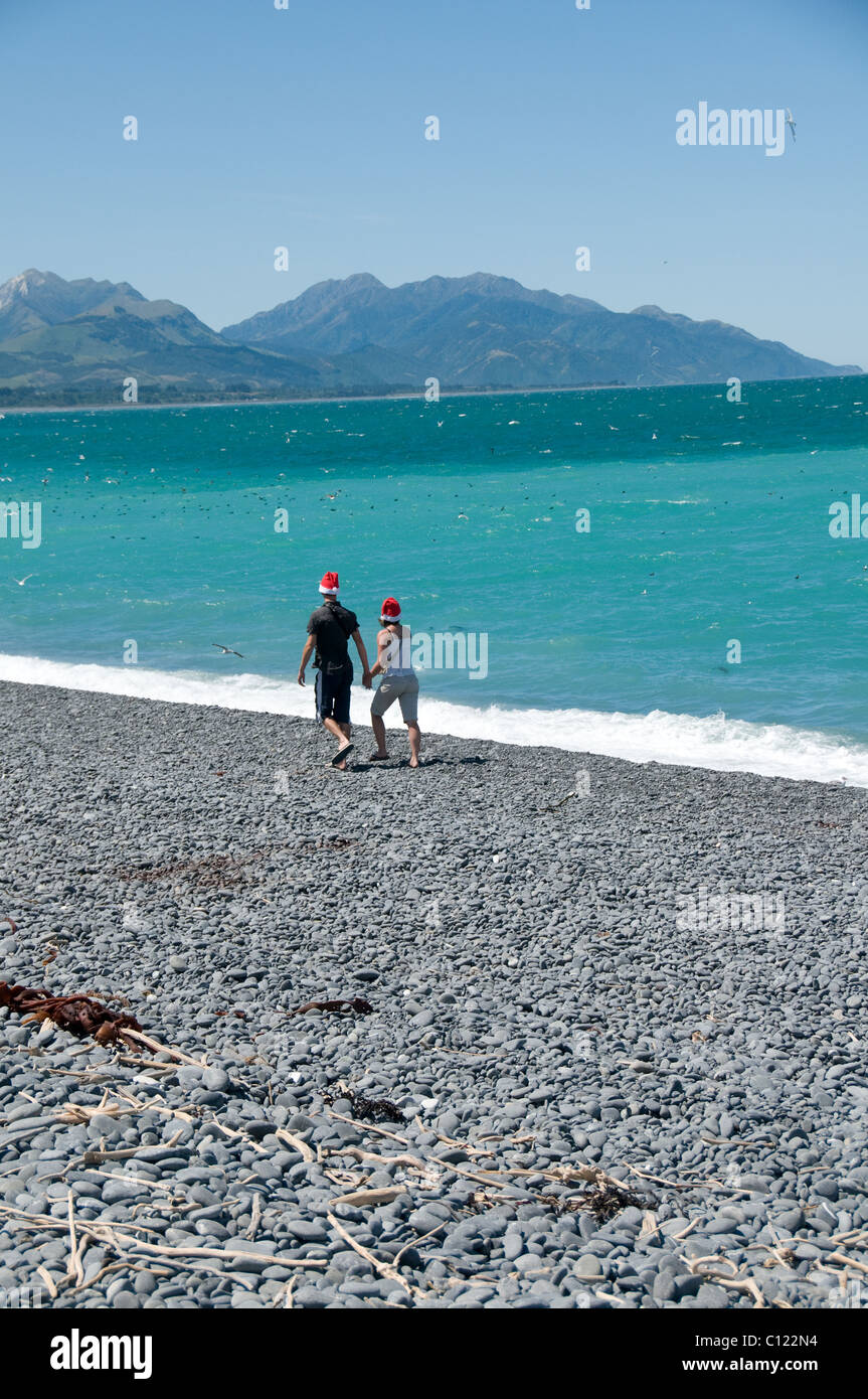 Walker le jour de Noël, Kaikoura, New Zealand Banque D'Images