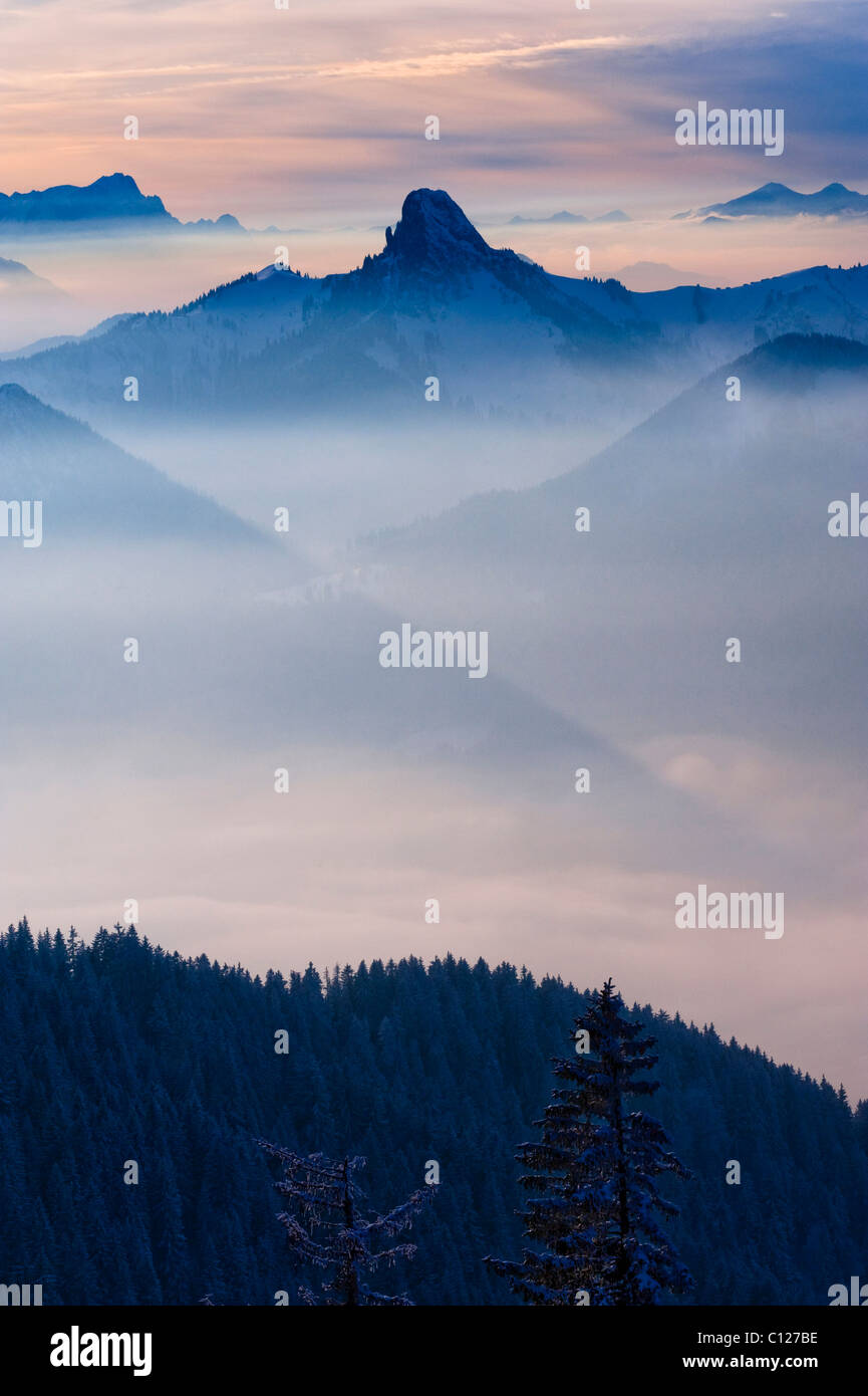 Alpes bavaroises de Mt Wallenberg, hiver, Haute-Bavière, Bavaria, Germany, Europe Banque D'Images