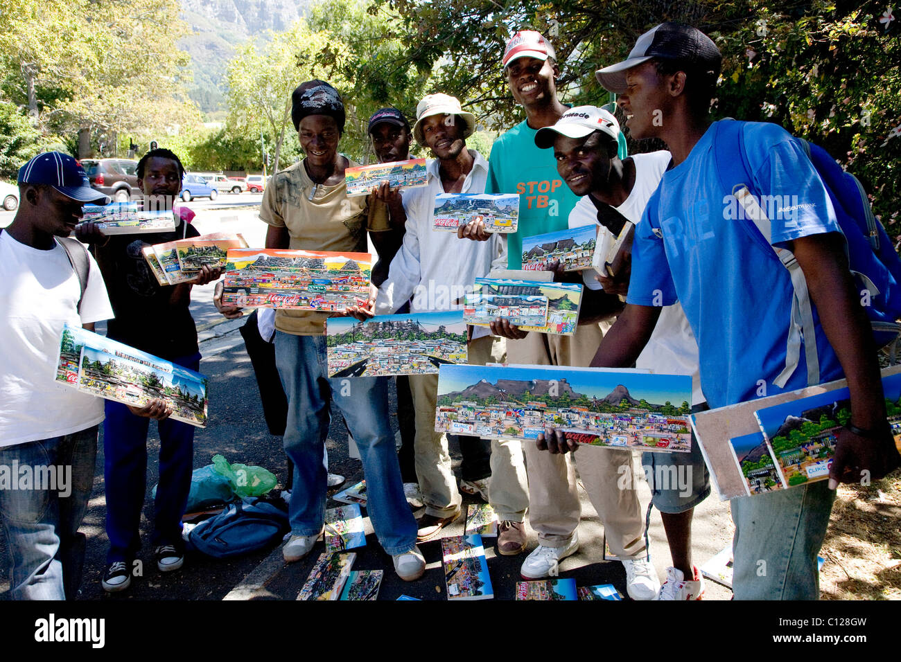 Les vendeurs de rue vendre art, township art, artisanat, Cape Town, Afrique du Sud, l'Afrique Banque D'Images